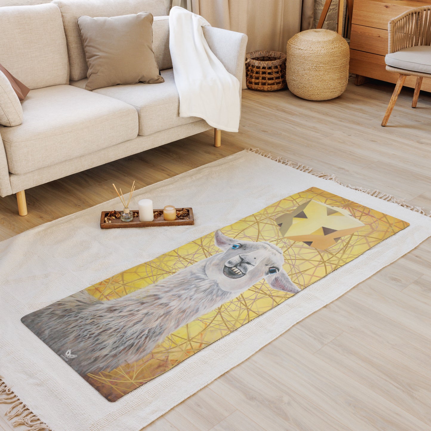 Sacred Geometry Yoga mat with Llama